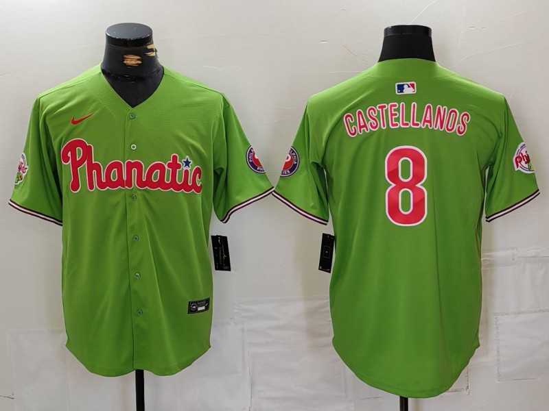 Mens Philadelphia Phillies #8 Nick Castellanos Green With Patch Stitched Cool Base Nike Jersey